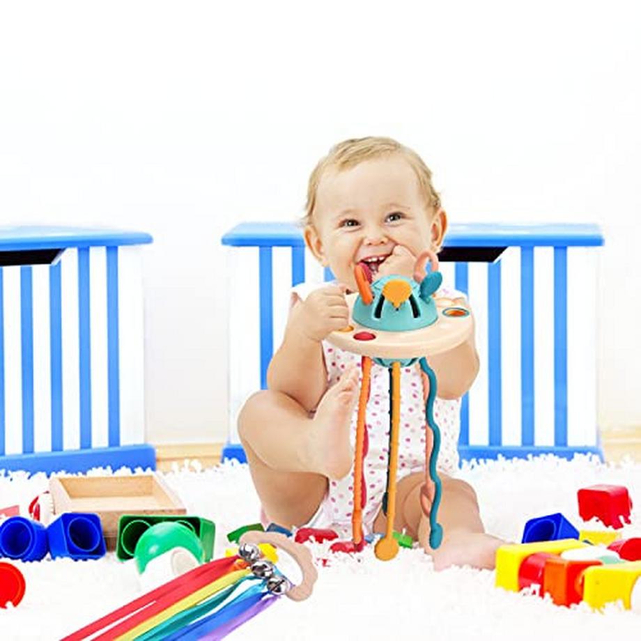 Activity-board  Spielzeug Silikon Zugschnur Spielzeug, für Baby sensorische Spielzeug ab 1 Jahr alt, Feinmotorik 