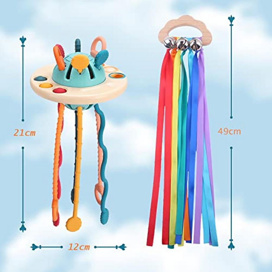 Activity-board  Spielzeug Silikon Zugschnur Spielzeug, für Baby sensorische Spielzeug ab 1 Jahr alt, Feinmotorik 