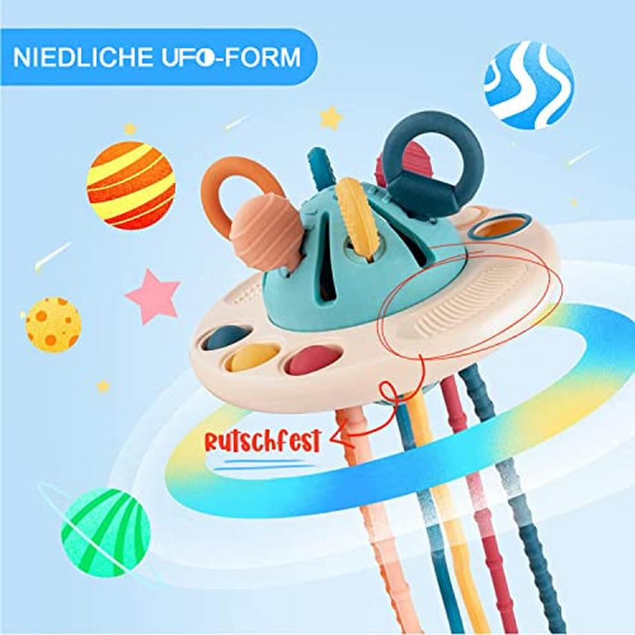 Activity-board  Spielzeug Silikon Zugschnur Spielzeug, für Baby sensorische Spielzeug ab 1 Jahr alt, Feinmotorik 