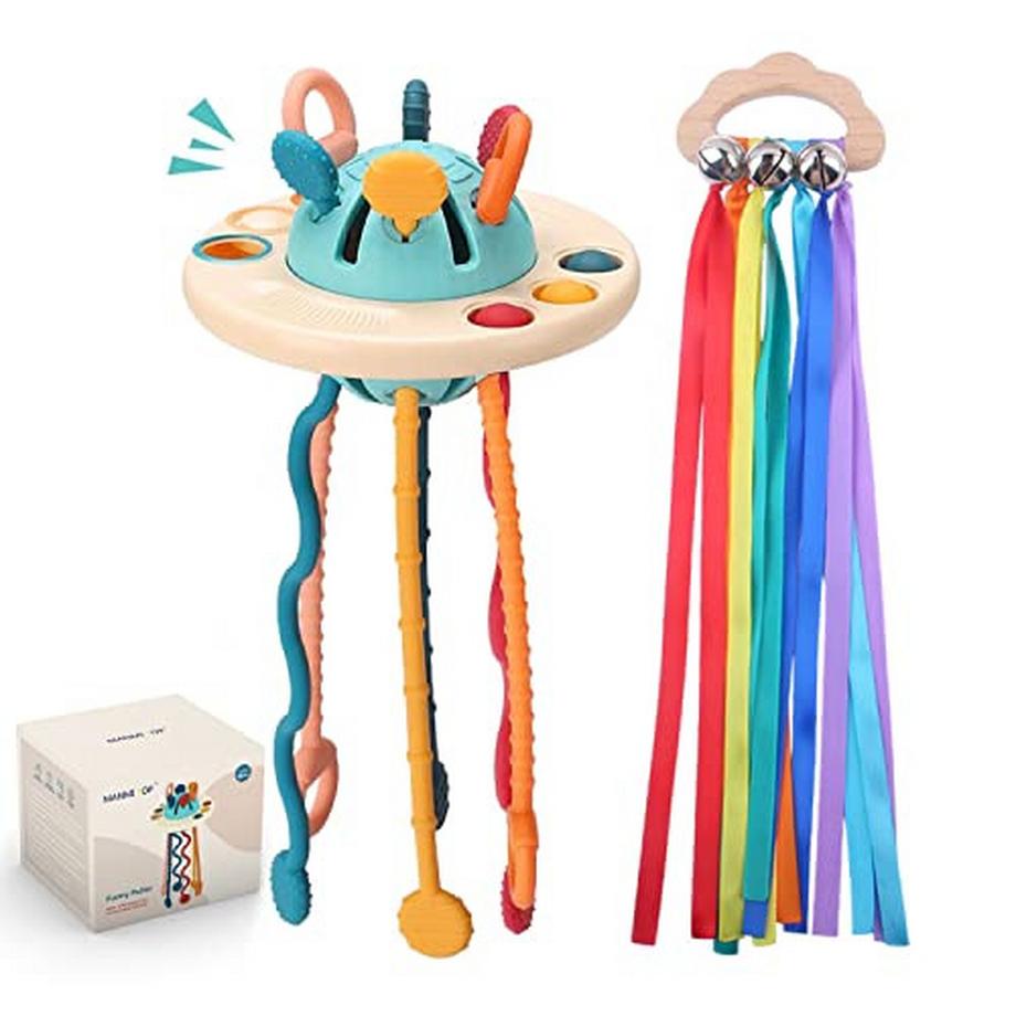 Spielzeug Silikon Zugschnur Spielzeug, für Baby sensorische Spielzeug ab 1 Jahr alt, Feinmotorik