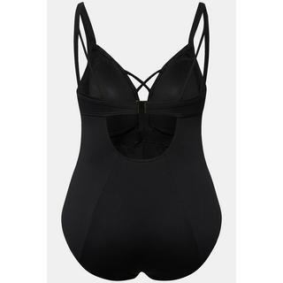 Ulla Popken  Maillot de bain avec bonnets souples. Tissu texturé, perles et cordons fantaisie. 