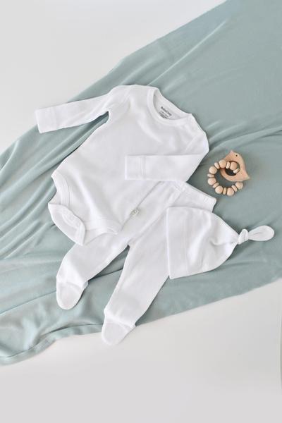 Image of Set, Strickhose Mit Fuß, Body Langarm, Mütze Unisex Weiss 68