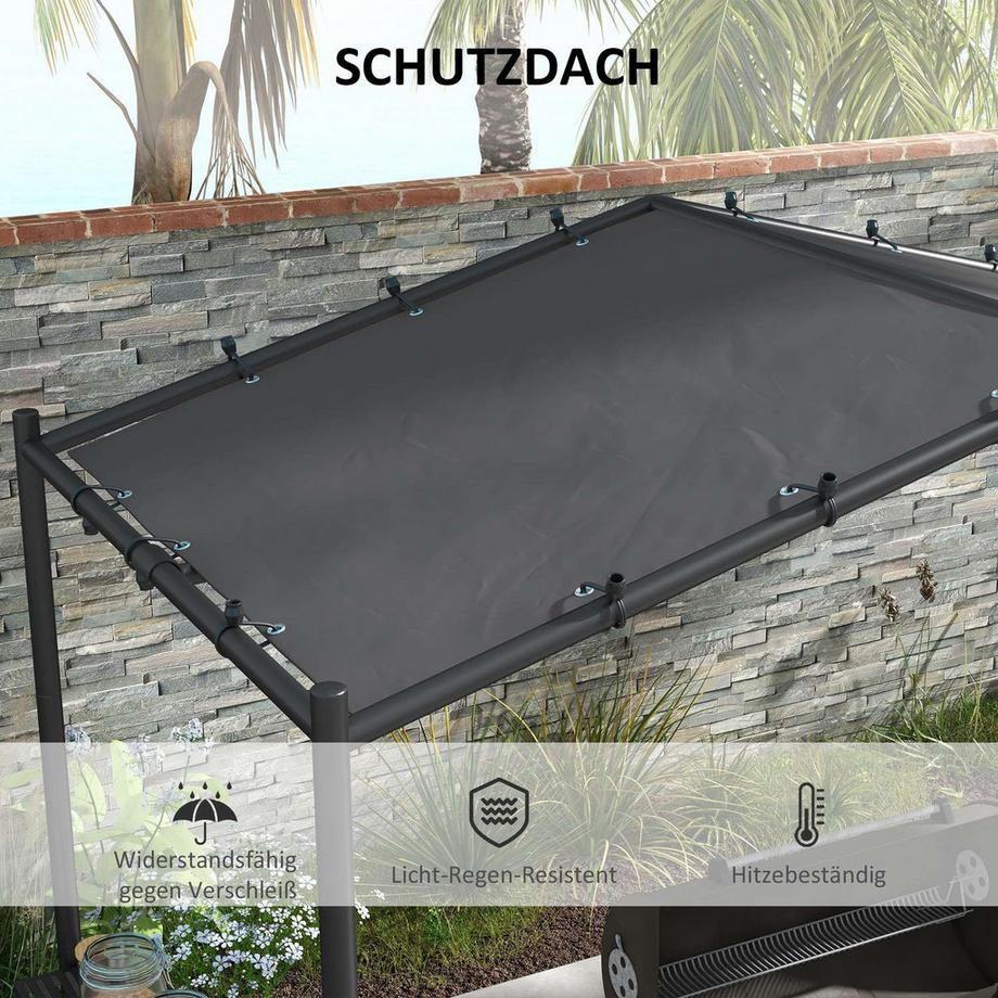 Northio Grill Pavilion 3X1,5 M Gazebo Per Barbecue Resistente Alle Intemperie Con 2 Ripiani Laterali, Acciaio, Grigio Scuro, Per Giardino E Balcone  