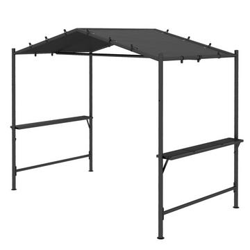 Grill Pavilion 3X1,5 M Gazebo Per Barbecue Resistente Alle Intemperie Con 2 Ripiani Laterali, Acciaio, Grigio Scuro, Per Giardino E Balcone