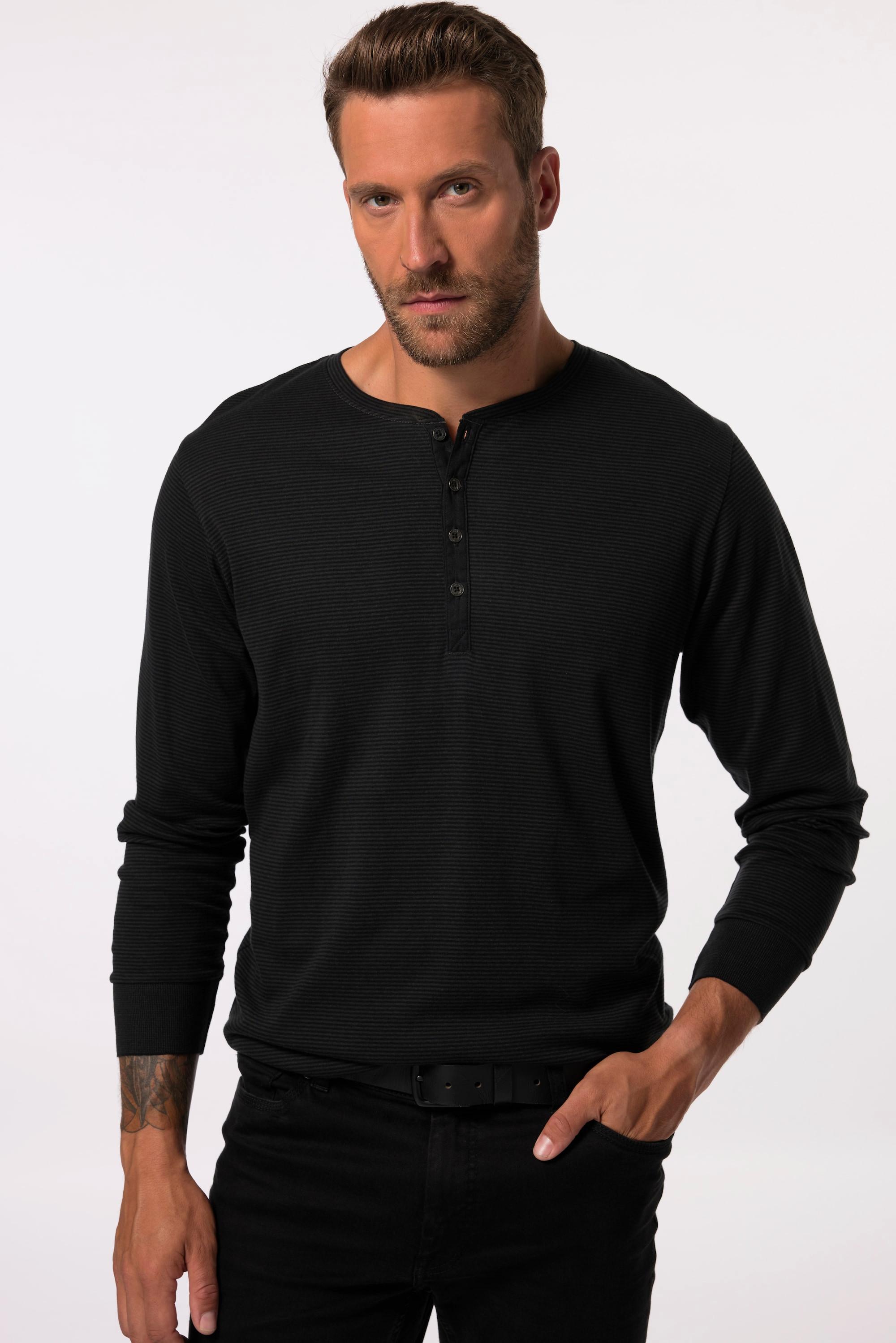 JP1880  Henley manches longues, rayures, patte de boutonnage - jusqu'au 8 XL 