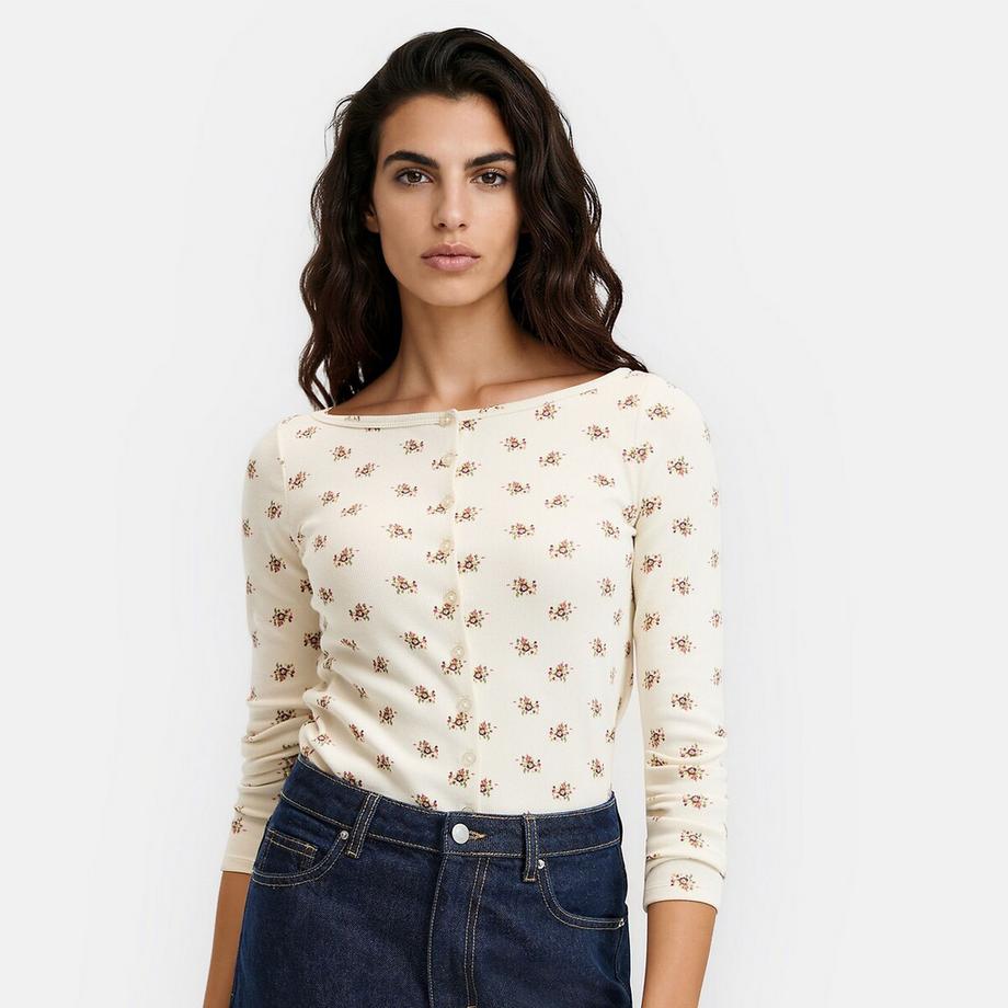 T-shirt col bateau manches longues imprimé floral