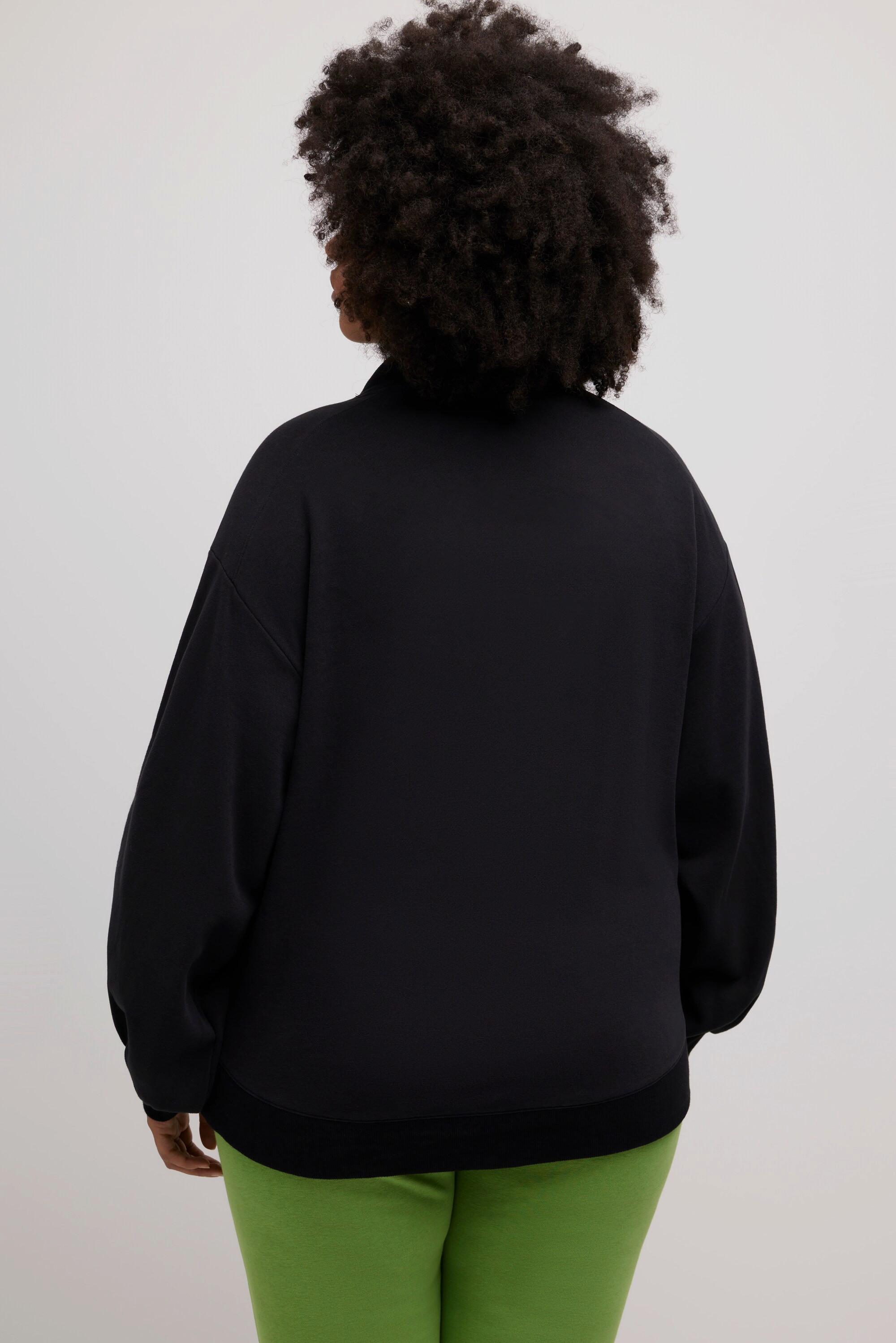 Ulla Popken  Sweat-shirt oversize à manches longues, poche kangourou et col montant 