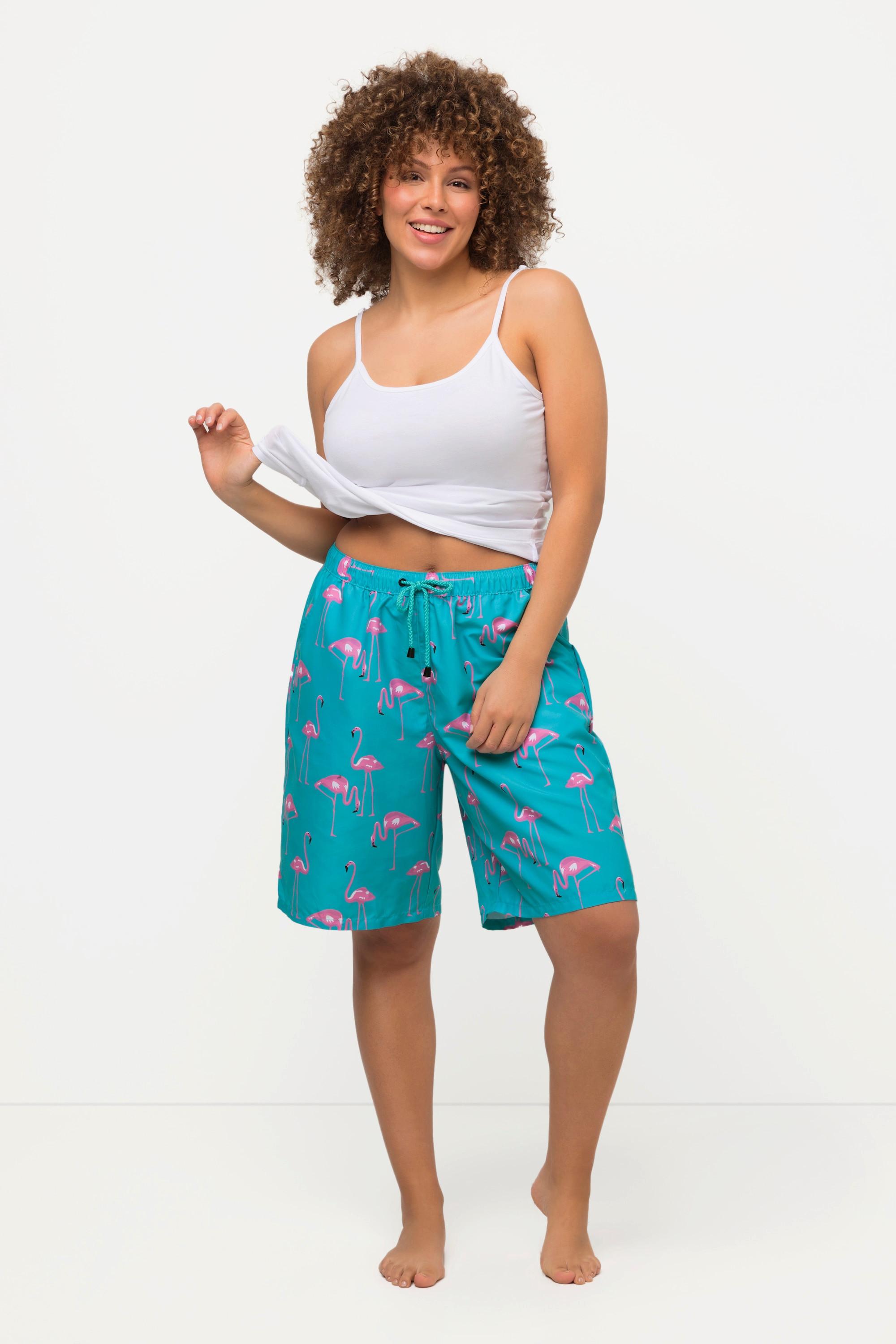 Ulla Popken  Shorts hybrid con fenicotteri, doppio strato e microfibra 