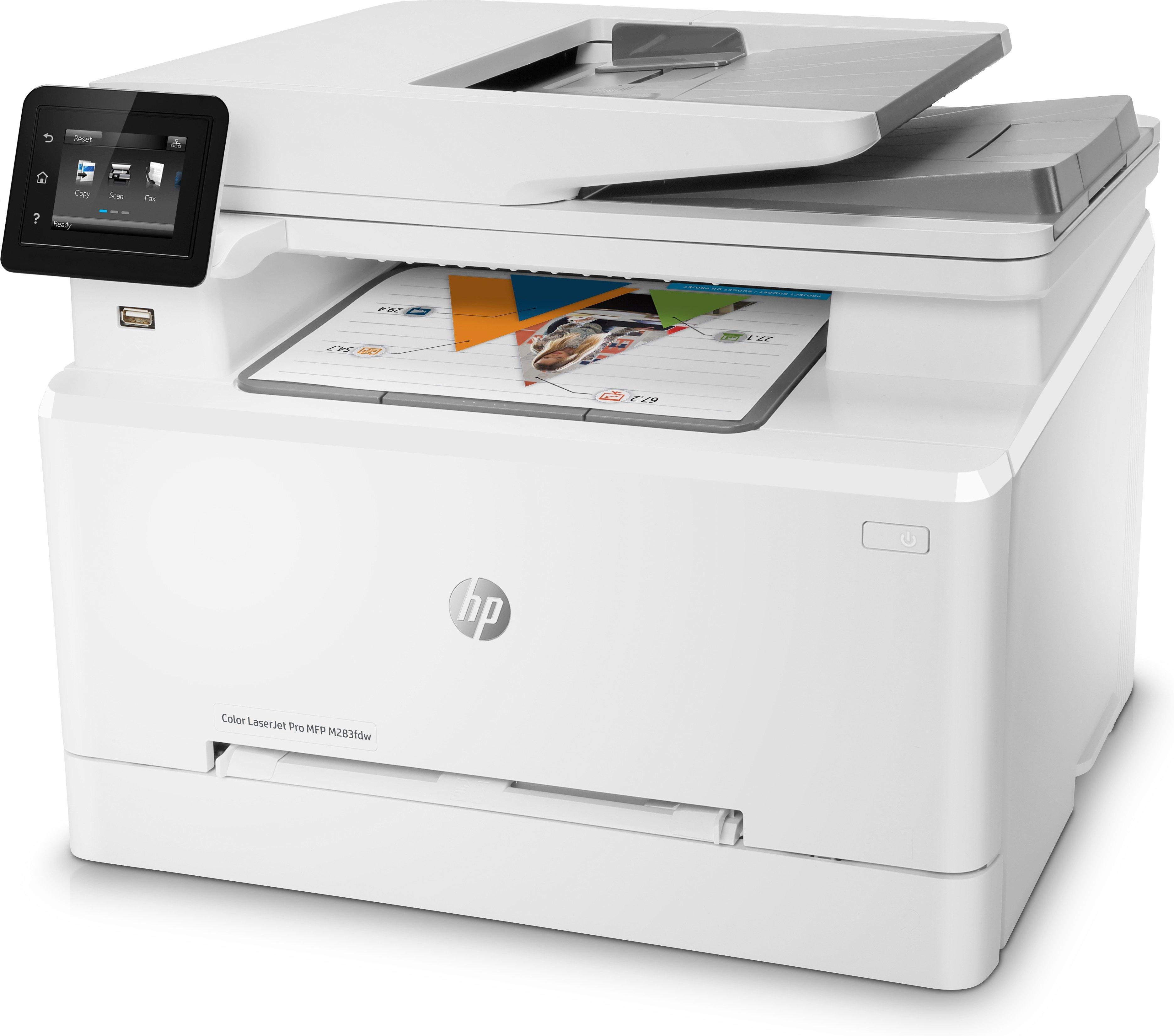 HP  Color LaserJet Pro Imprimante multifonction M283fdw, Impression, copie, scan, fax, Impression USB en façade; Numérisation vers e-mail; Impression recto-verso; Chargeur automatique de documents déroulé de 50 feuilles 