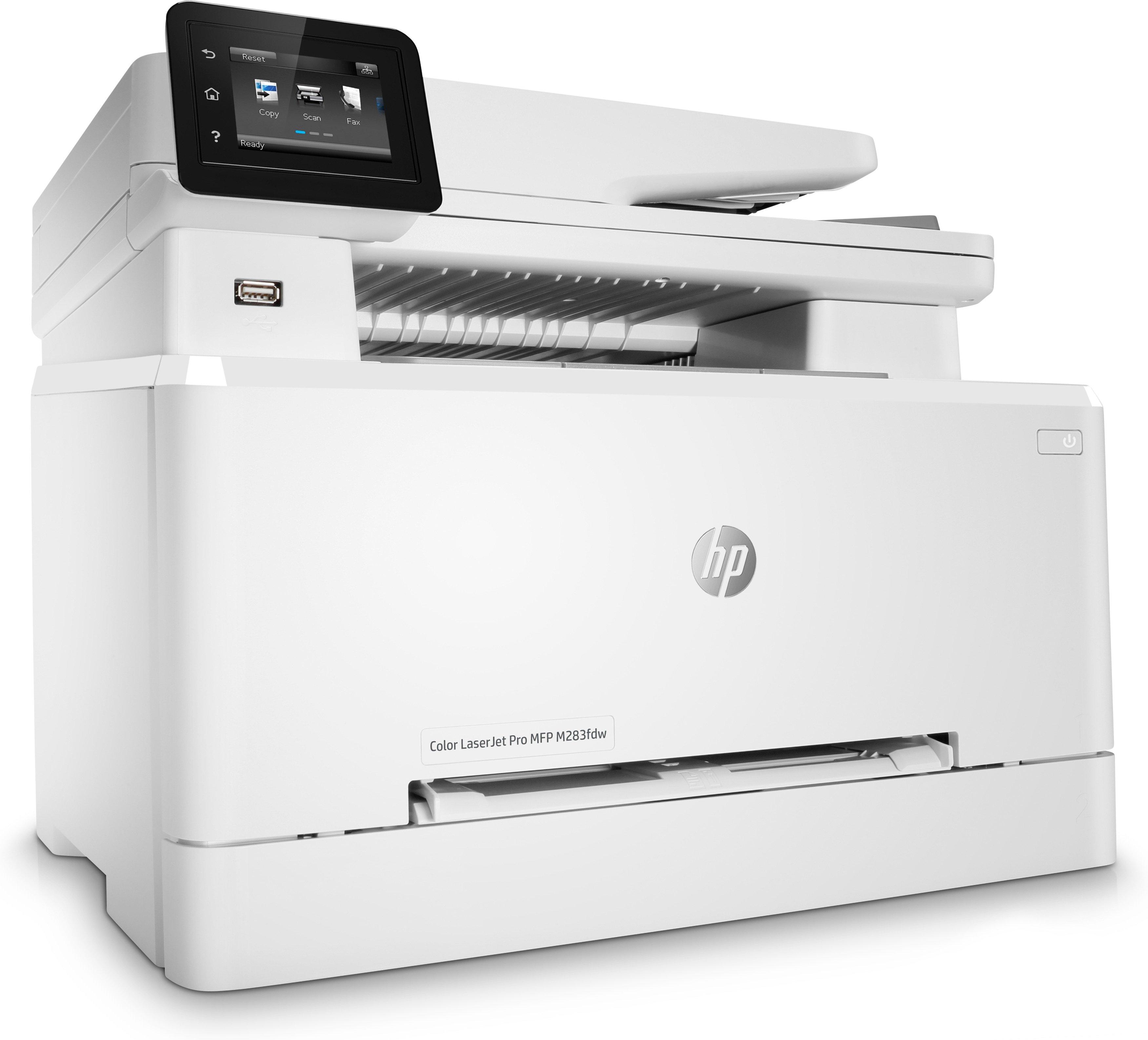 HP  Color LaserJet Pro Imprimante multifonction M283fdw, Impression, copie, scan, fax, Impression USB en façade; Numérisation vers e-mail; Impression recto-verso; Chargeur automatique de documents déroulé de 50 feuilles 