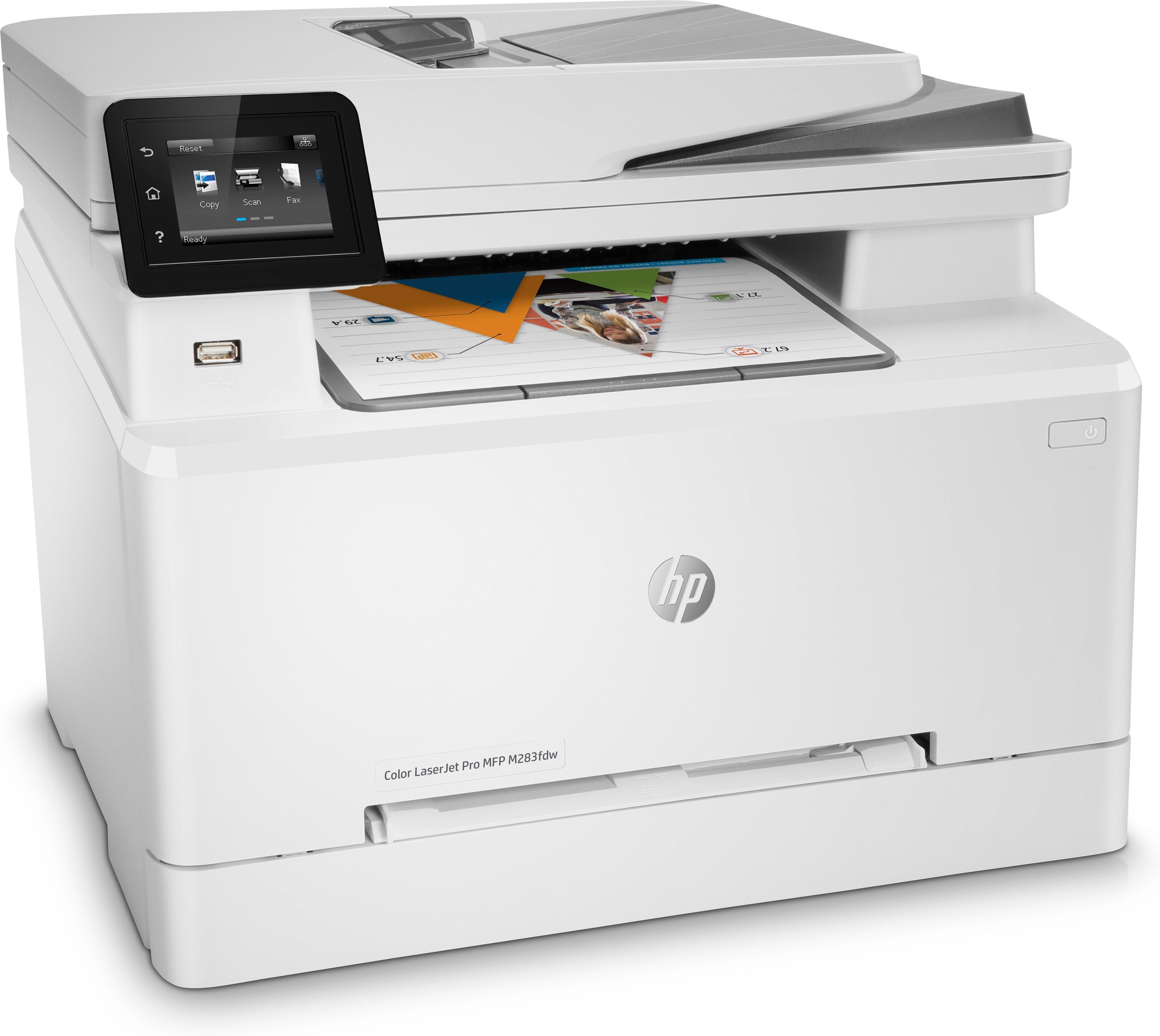 HP  Color LaserJet Pro Imprimante multifonction M283fdw, Impression, copie, scan, fax, Impression USB en façade; Numérisation vers e-mail; Impression recto-verso; Chargeur automatique de documents déroulé de 50 feuilles 