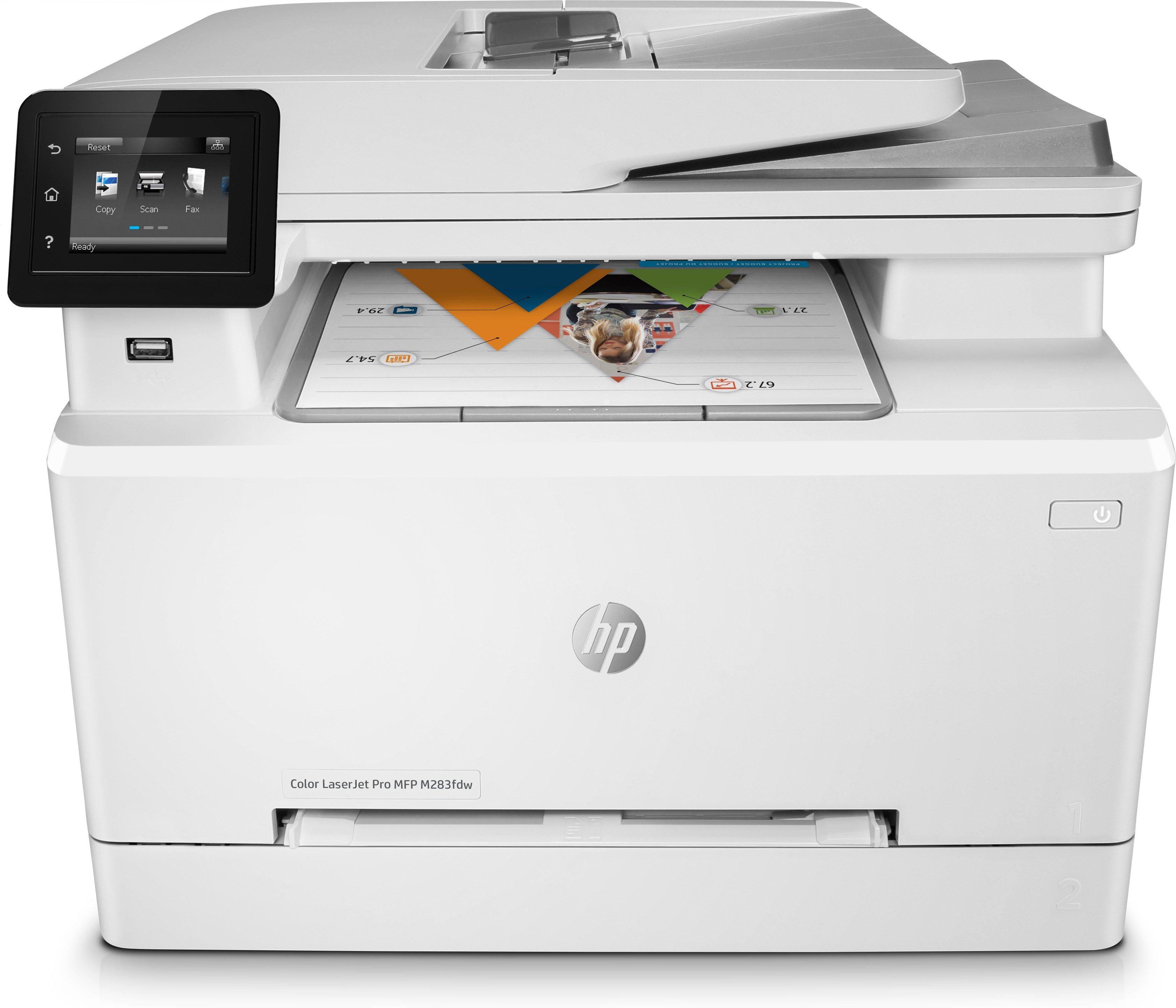 HP  Color LaserJet Pro Stampante multifunzione M283fdw, Stampa, copia, scansione, fax, stampa da porta USB frontale; scansione verso e-mail; stampa fronte/retro; alimentatore automatico di documenti (ADF) da 50 fogli senza pieghe; 