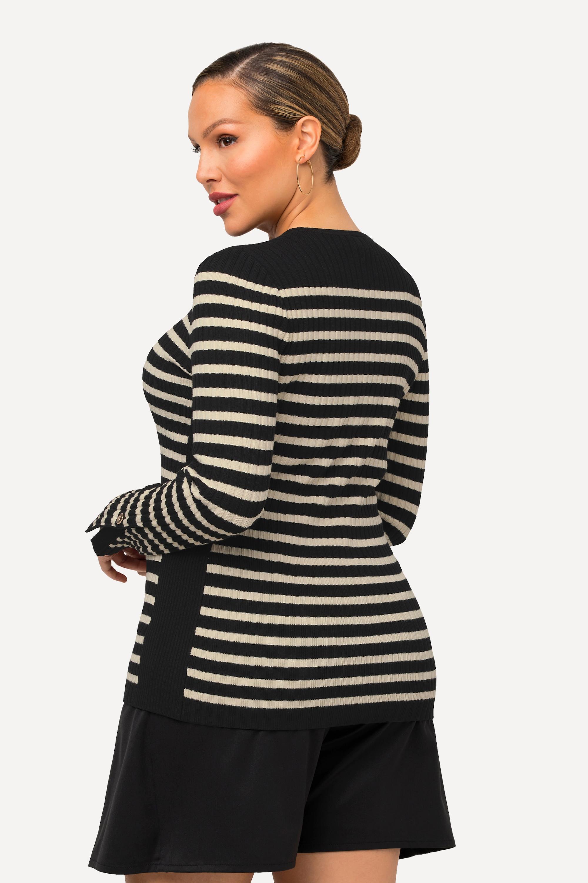 Ulla Popken  Pullover, Bretonstreifen, Slim, Rundhals, Langarm 