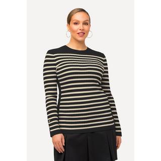 Ulla Popken  Maglione slim con righe alla marinara, scollo a girocollo e maniche lunghe 