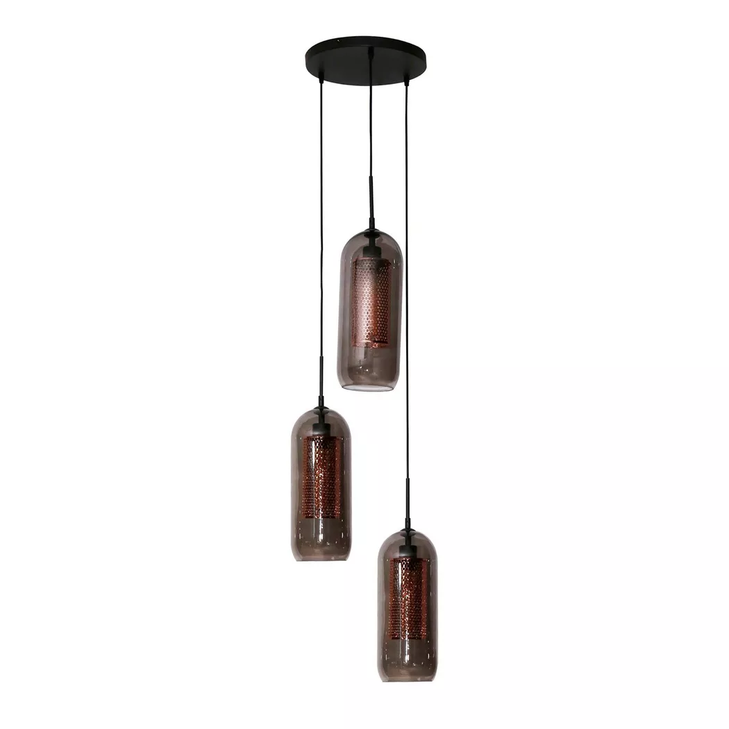 mutoni – Hängelampe Smoke Glass 3L gestuft, One Size, Schwarz
