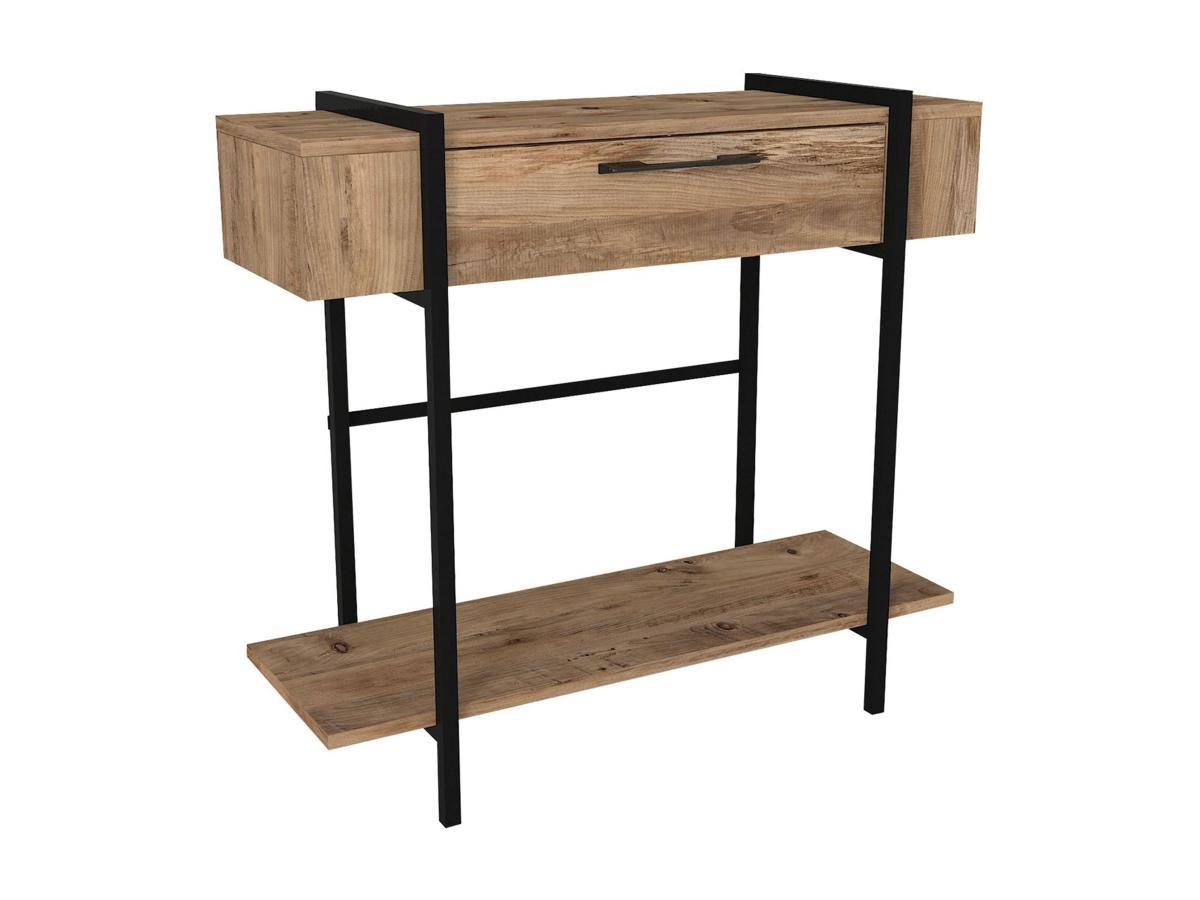 Vente-unique Console avec 1 porte et 1 étagère - Naturel clair et noir - CHENOA  