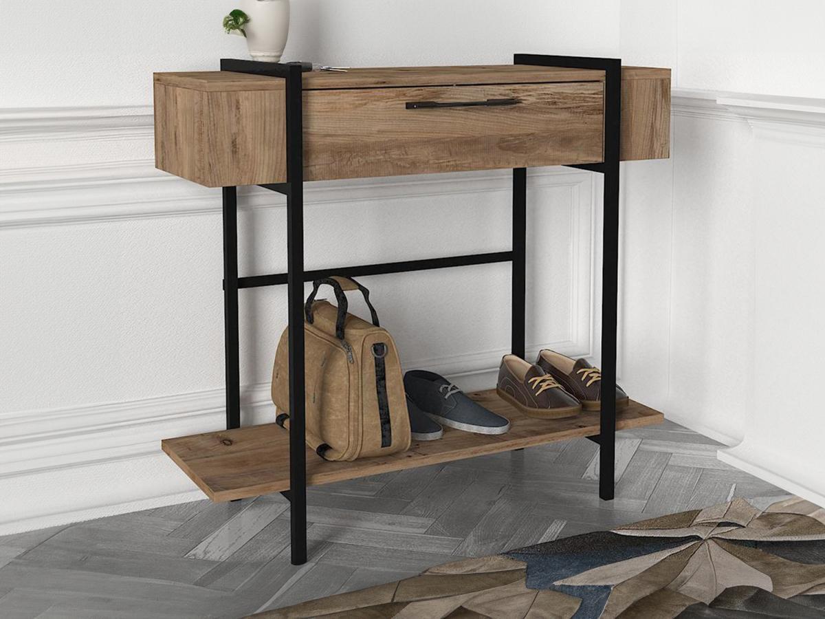 Vente-unique Console avec 1 porte et 1 étagère - Naturel clair et noir - CHENOA  