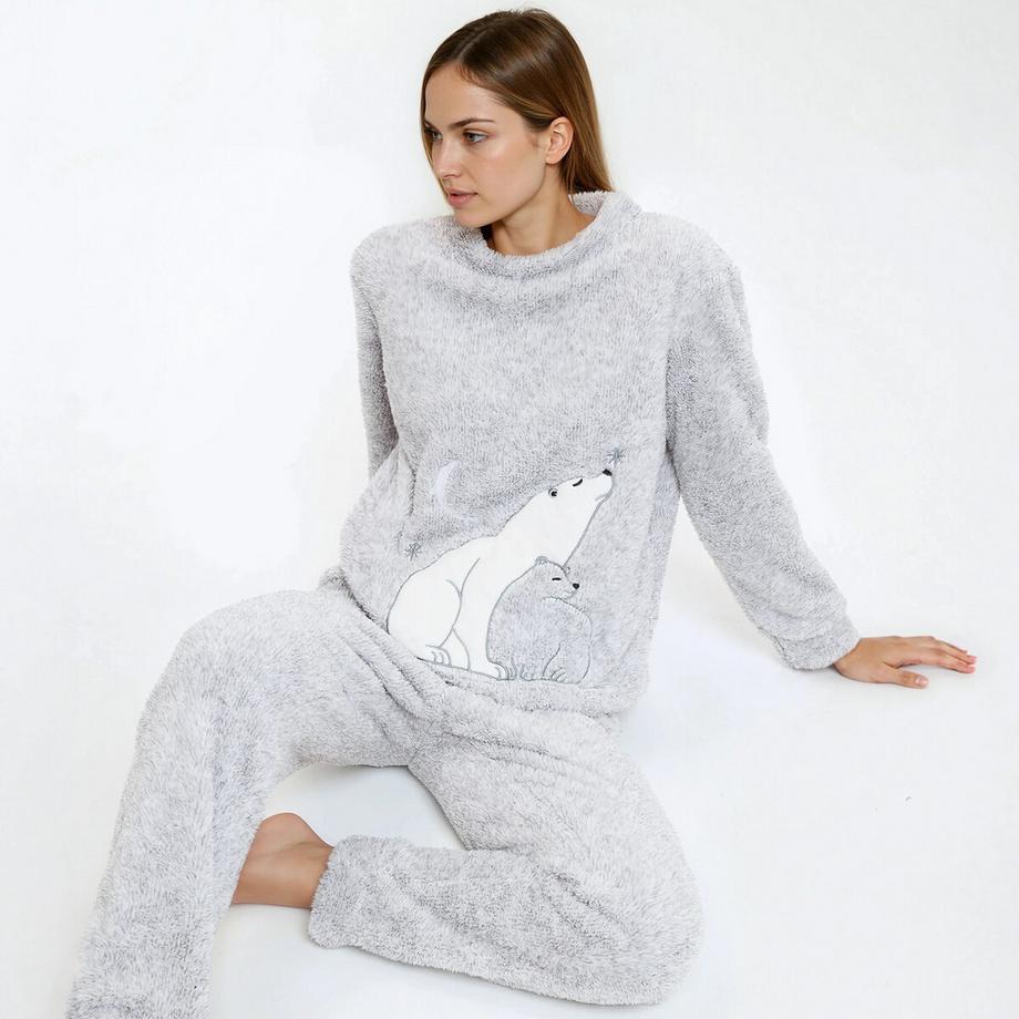 SO'HOME Sherpa Fleece Pyjama Eisbär Motiv  