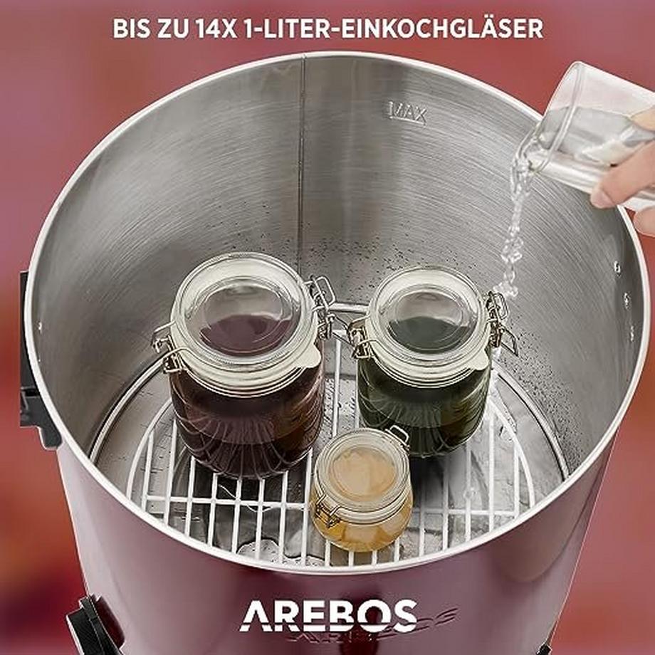 Arebos Einkochautomat Glühweinkocher Heißgetränke Spender 2500 W mit Thermostat 28L  