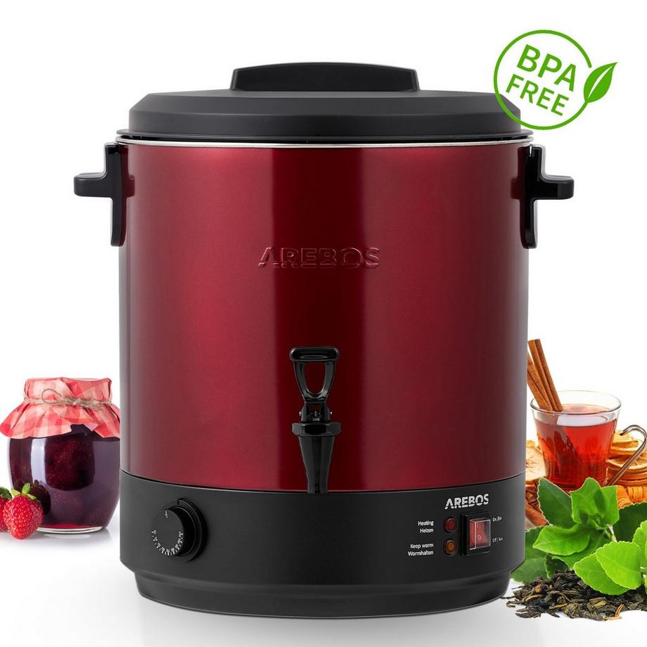 Arebos Einkochautomat Glühweinkocher Heißgetränke Spender 2500 W mit Thermostat 28L  