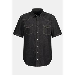 JP1880  Camicia di jeans dalla vestibilità moderna con mezze maniche e colletto ad apertura inglese e in versione tall nero 