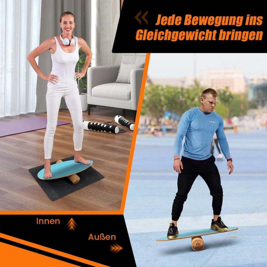 B2X  Balance Board aus Holz Wobble Board mit Rolle & Decke 3-in-1 Balance Board Kit 