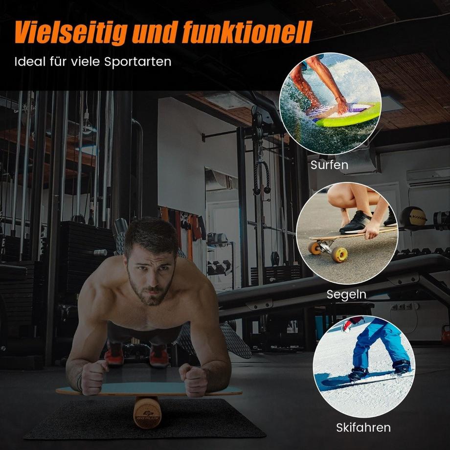 B2X  Balance Board aus Holz Wobble Board mit Rolle & Decke 3-in-1 Balance Board Kit 