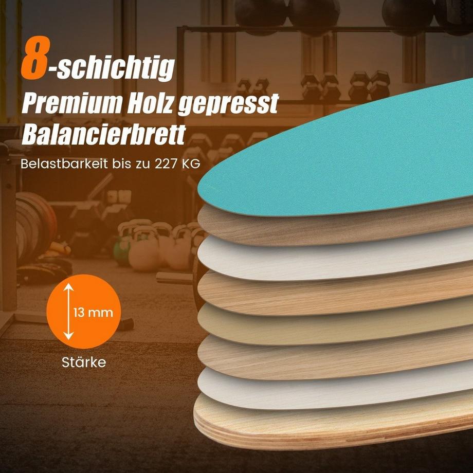 B2X  Balance Board aus Holz Wobble Board mit Rolle & Decke 3-in-1 Balance Board Kit 