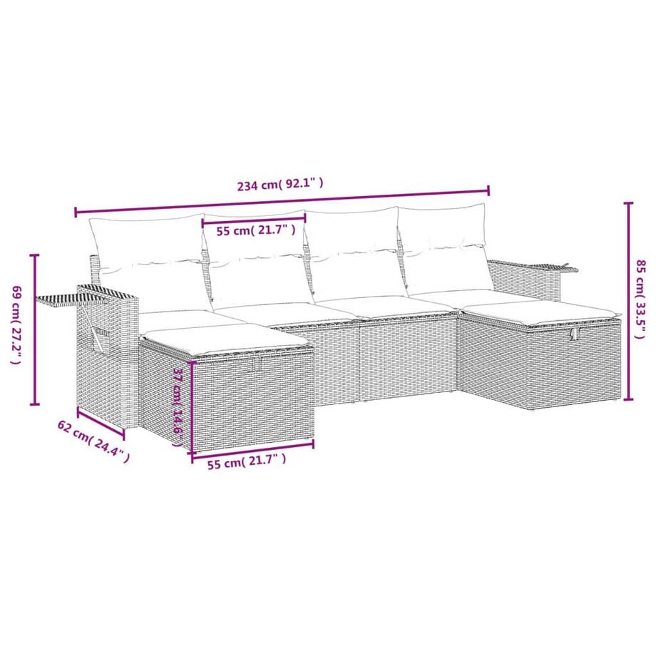 VidaXL set divano da giardino Polirattan  