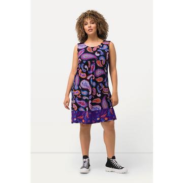 Abito mini dal taglio svasato e smanicato in jersey con fantasia Paisley e scollo a girocollo