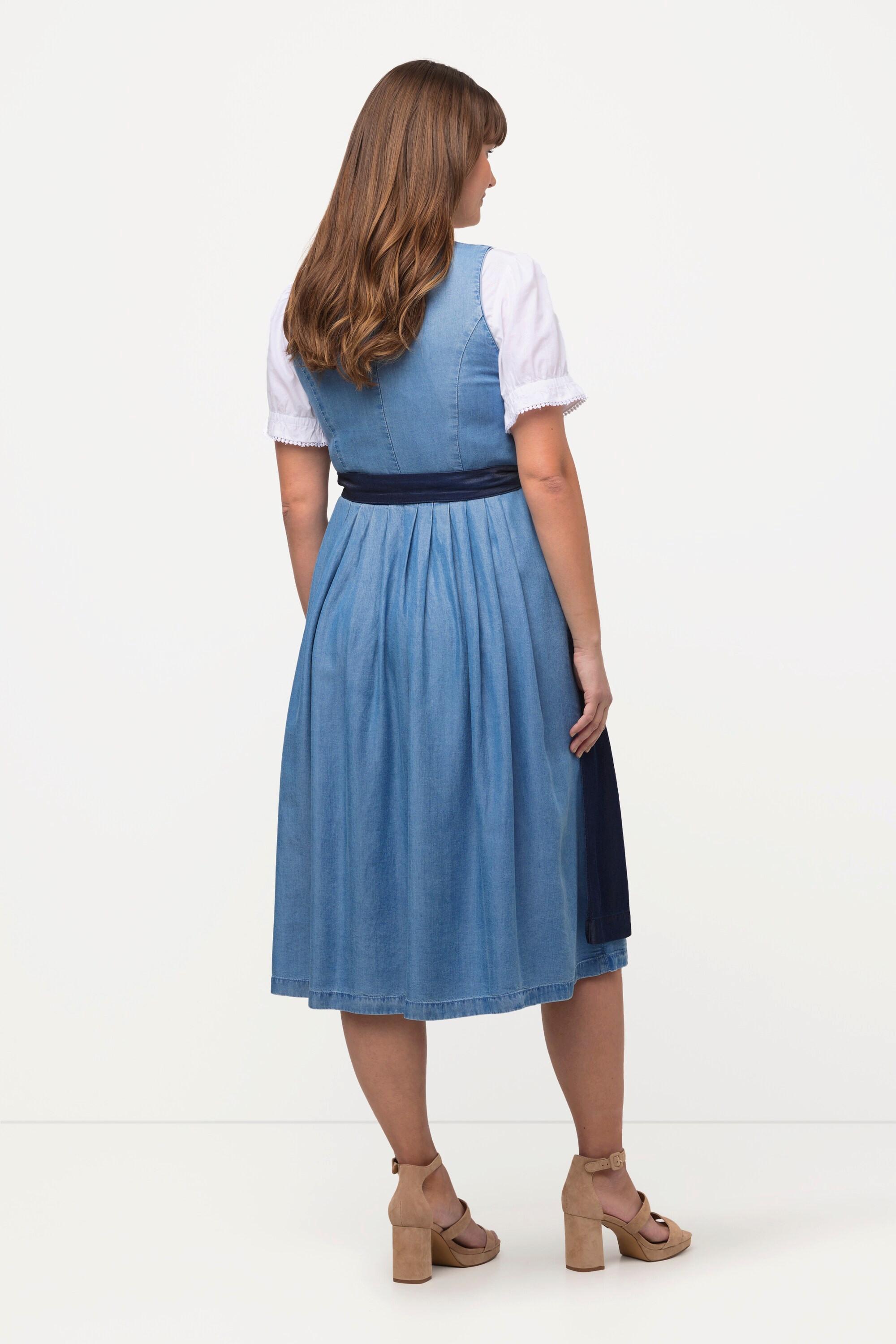 Ulla Popken  Dirndl, Lyocell, 2 Schürzen, Carree-Ausschnitt, ärmellos 