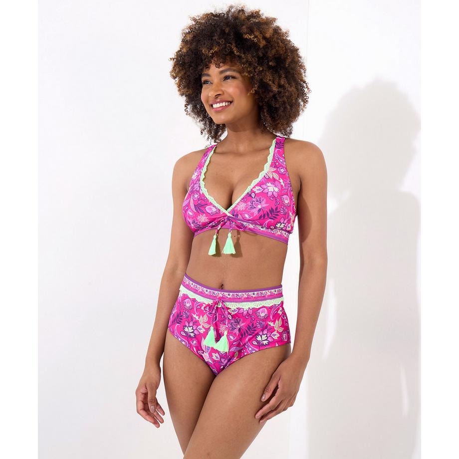 Slip De Bain Froncé À Bordures En Dentelle Néon Tropical Bora Bora