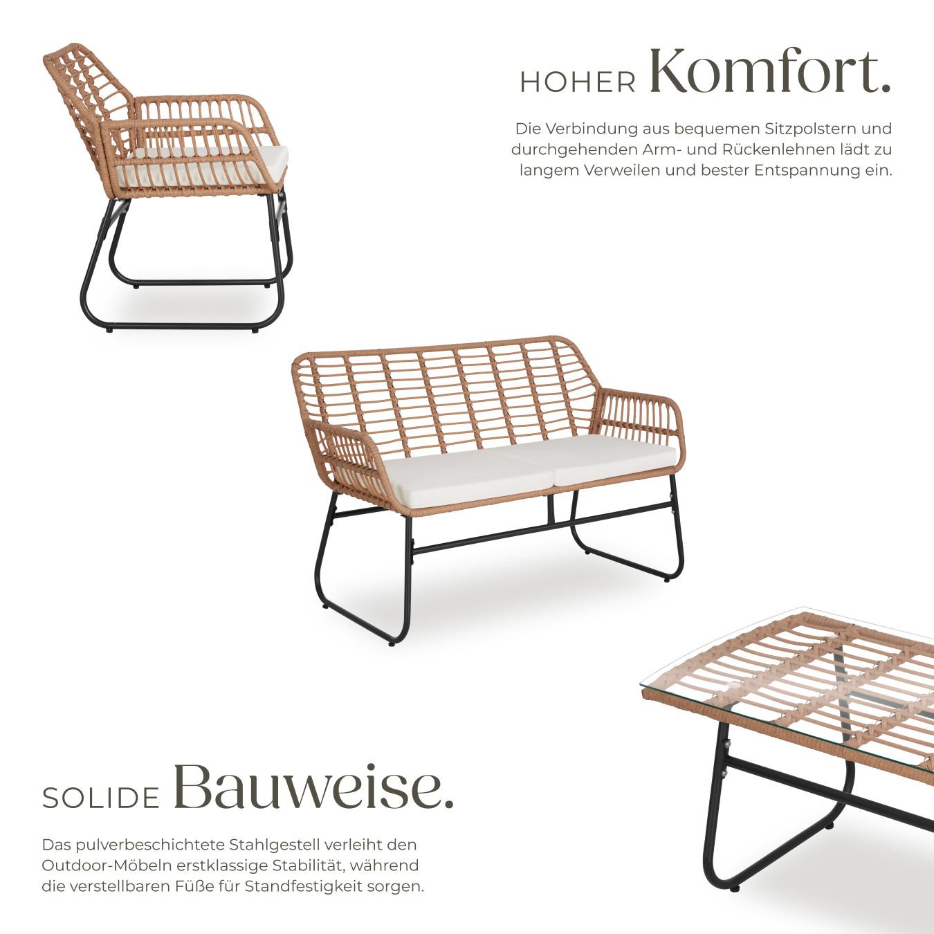 Tectake Salon de jardin en résine tressée MOLFETTA XL pour 4 personnes  