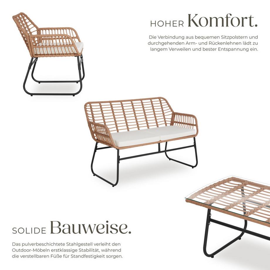 Tectake Salon de jardin en résine tressée MOLFETTA XL pour 4 personnes  