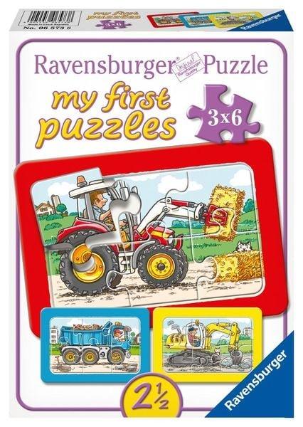 Ravensburger  Puzzle Ravensburger Bagger, Traktor und Kipplade 3 X 6 Teile 