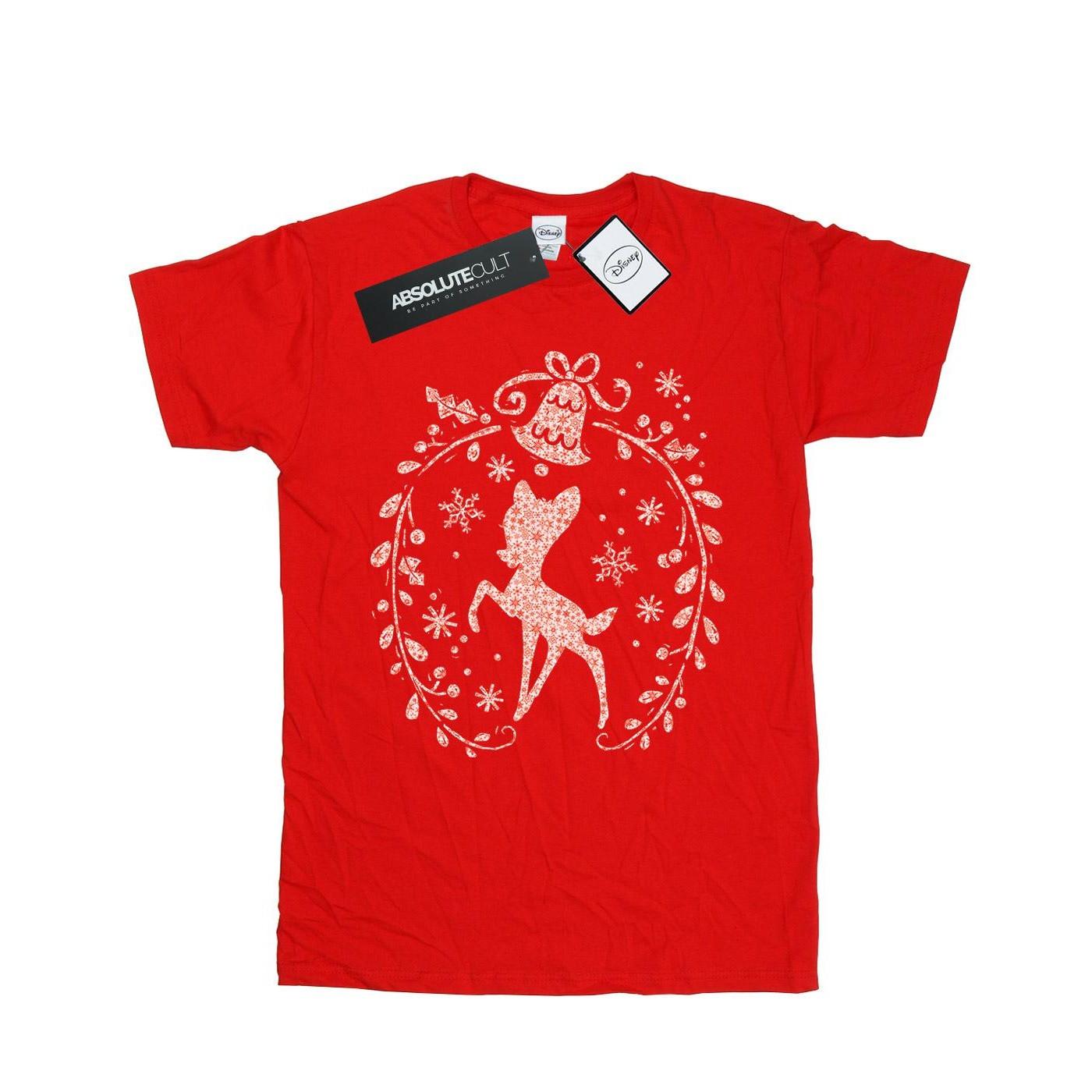 Image of Bambi Christmas Wreath Tshirt Damen Rot Bunt M