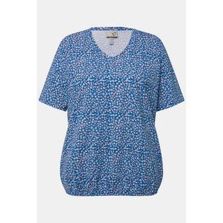 Ulla Popken  T-shirt con scollo a V, orlo elastico e mezze maniche 