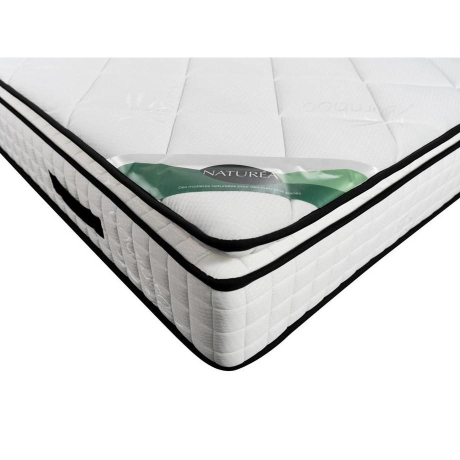 Vente-unique Ensemble 160 x 200 cm sommier coffre blanc + matelas mousse et coutil bambou ép.23cm - ADANA de NATUREA  