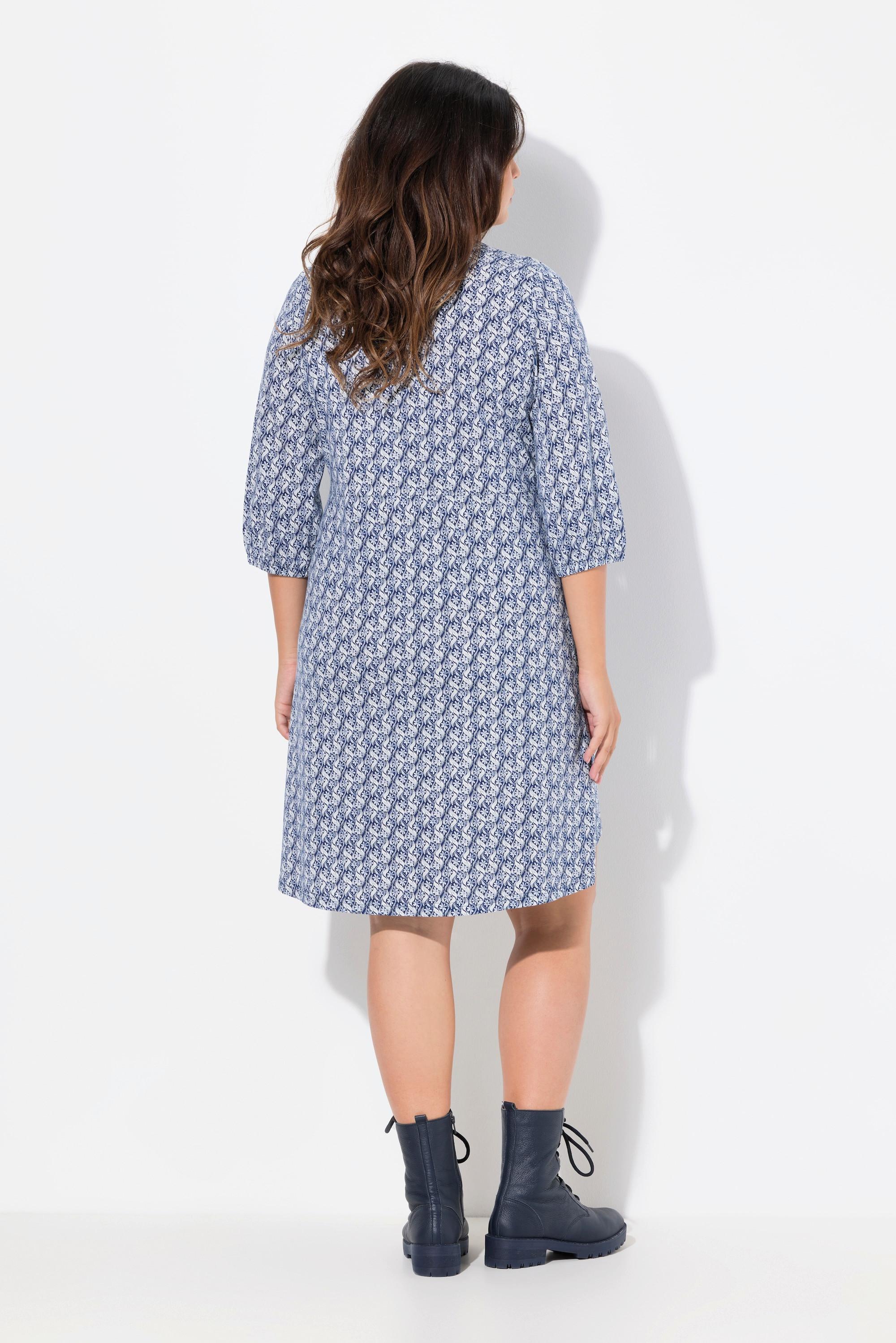 Ulla Popken Robe en jersey coupe trapèze décolleté en V manches 3/4  