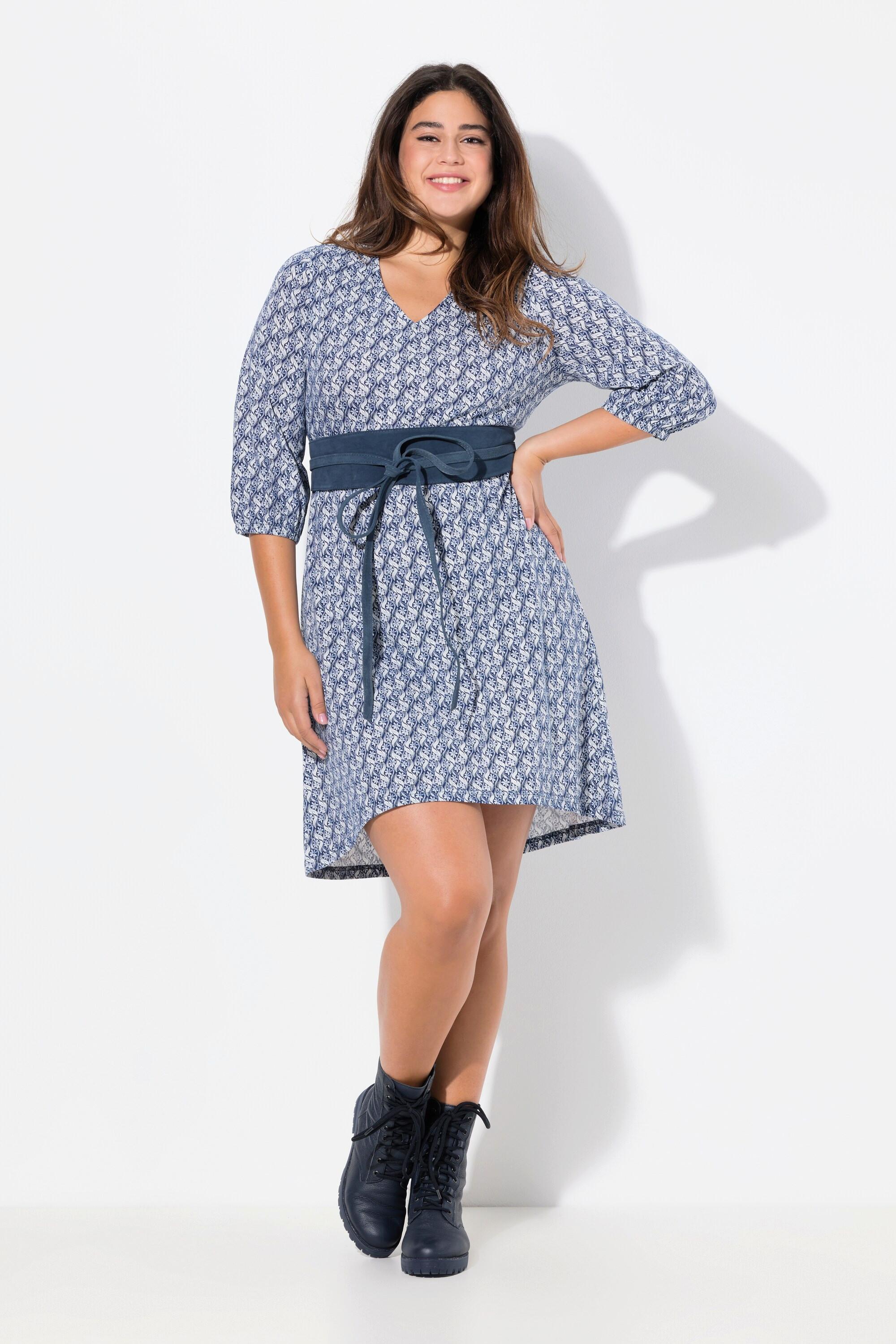 Ulla Popken Robe en jersey coupe trapèze décolleté en V manches 3/4  