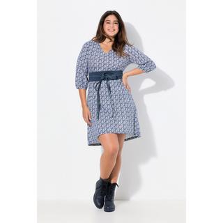 Ulla Popken Robe en jersey coupe trapèze décolleté en V manches 3/4  