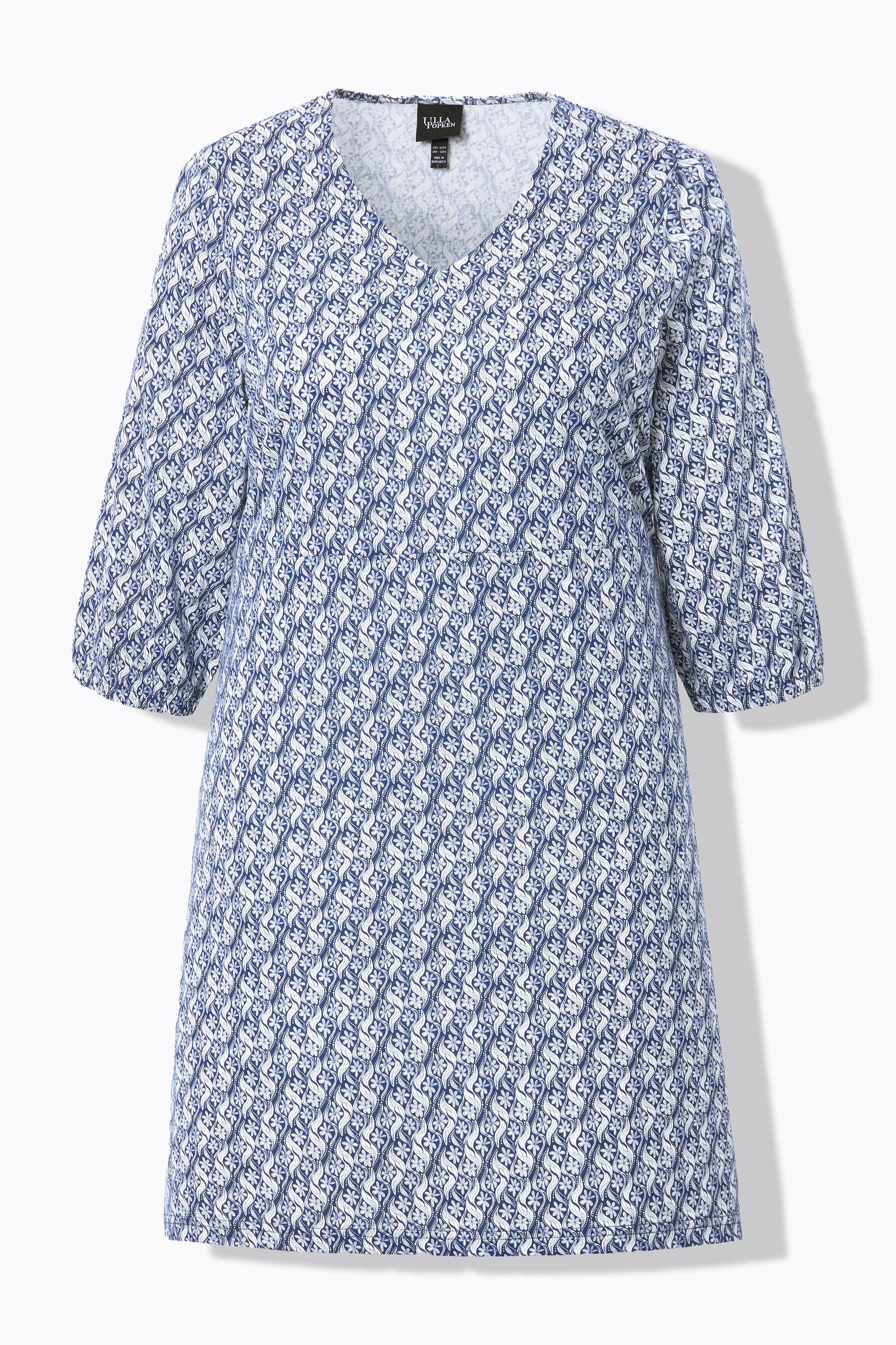 Ulla Popken Robe en jersey coupe trapèze décolleté en V manches 3/4  