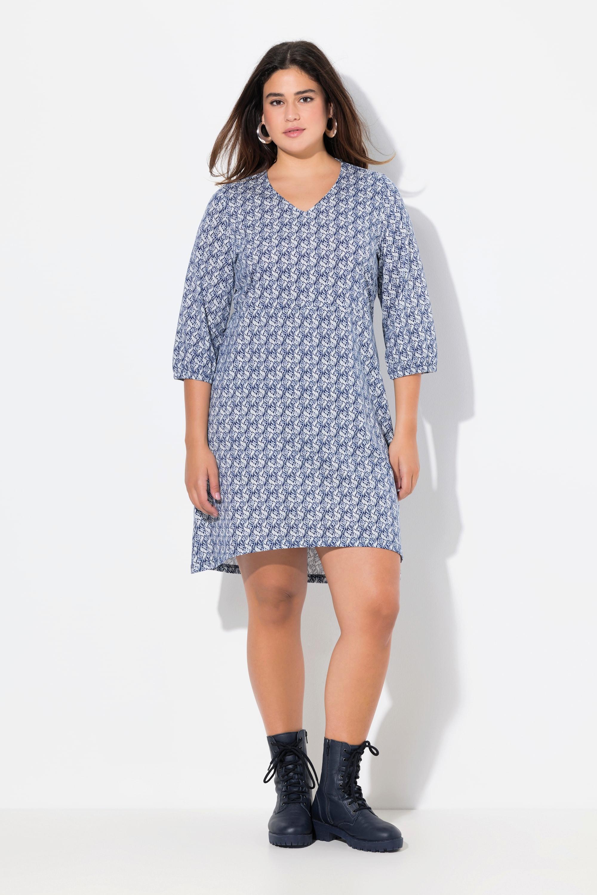 Ulla Popken Robe en jersey coupe trapèze décolleté en V manches 3/4  