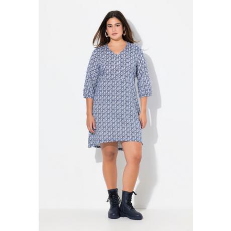 Ulla Popken Robe en jersey coupe trapèze décolleté en V manches 3/4  