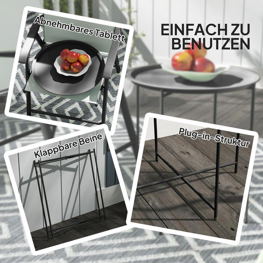 Northio Beistelltisch klappbar Gartentisch Ø46 x 50 cm Rund wetterfest Balkontisch mit klappbar Tischbeine Campingtisch Klapptisch Kaffeetisch für Wohnzimmer Büro Outdoor Indoor Schwarz Aosom  