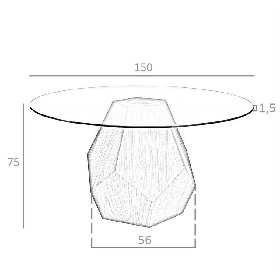 ANGEL CERDA Table à manger ronde verre trempé et noyer  
