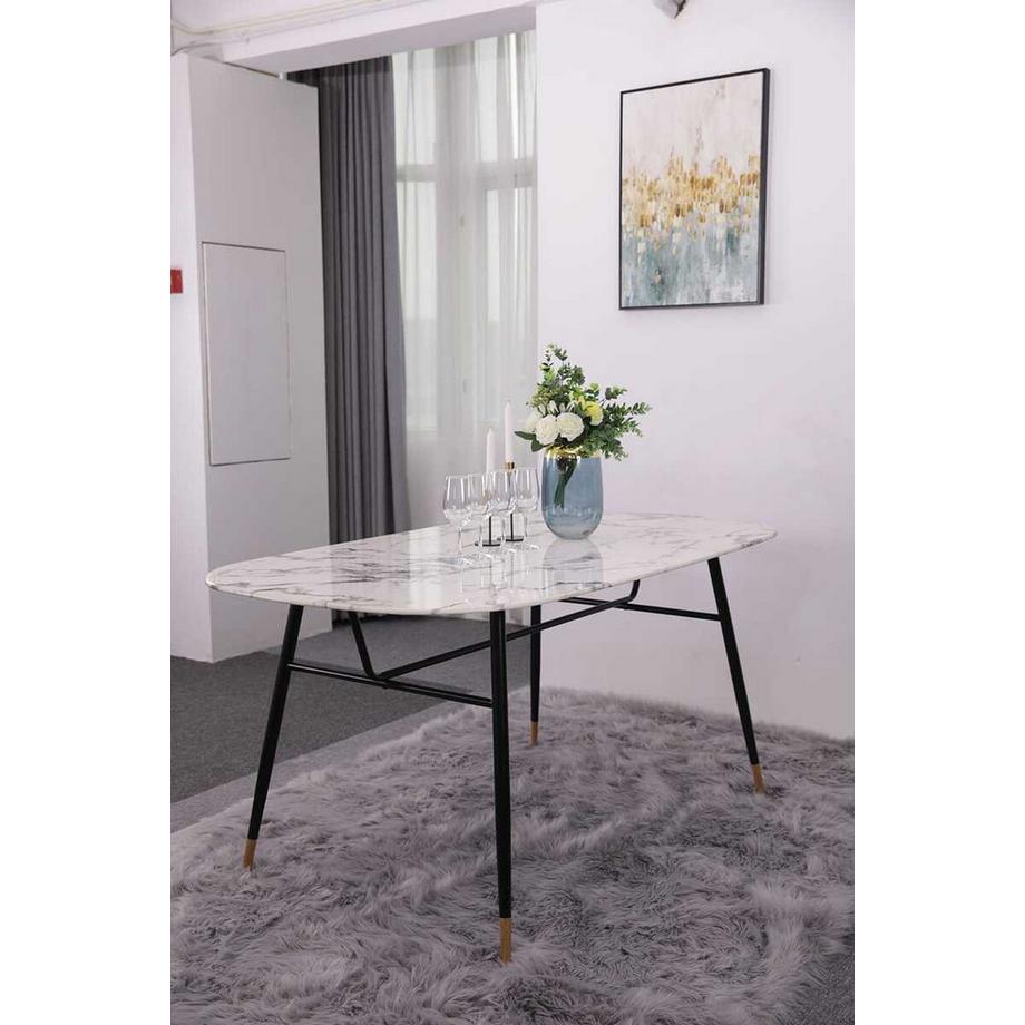 mutoni Tavolo da pranzo Nespera in vetro e metallo effetto marmo bianco 160  