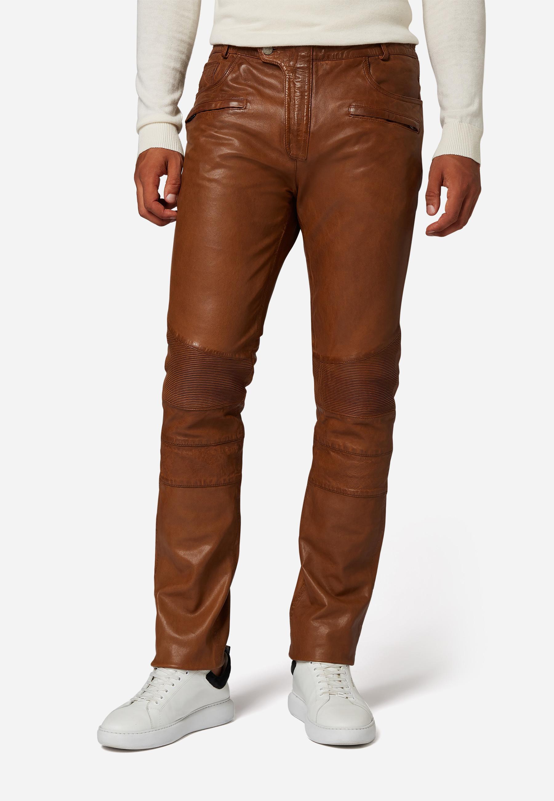 RICANO  Pantalon en cuir pour homme Franklin, dans un style classique à cinq poches avec des applications de motard. 