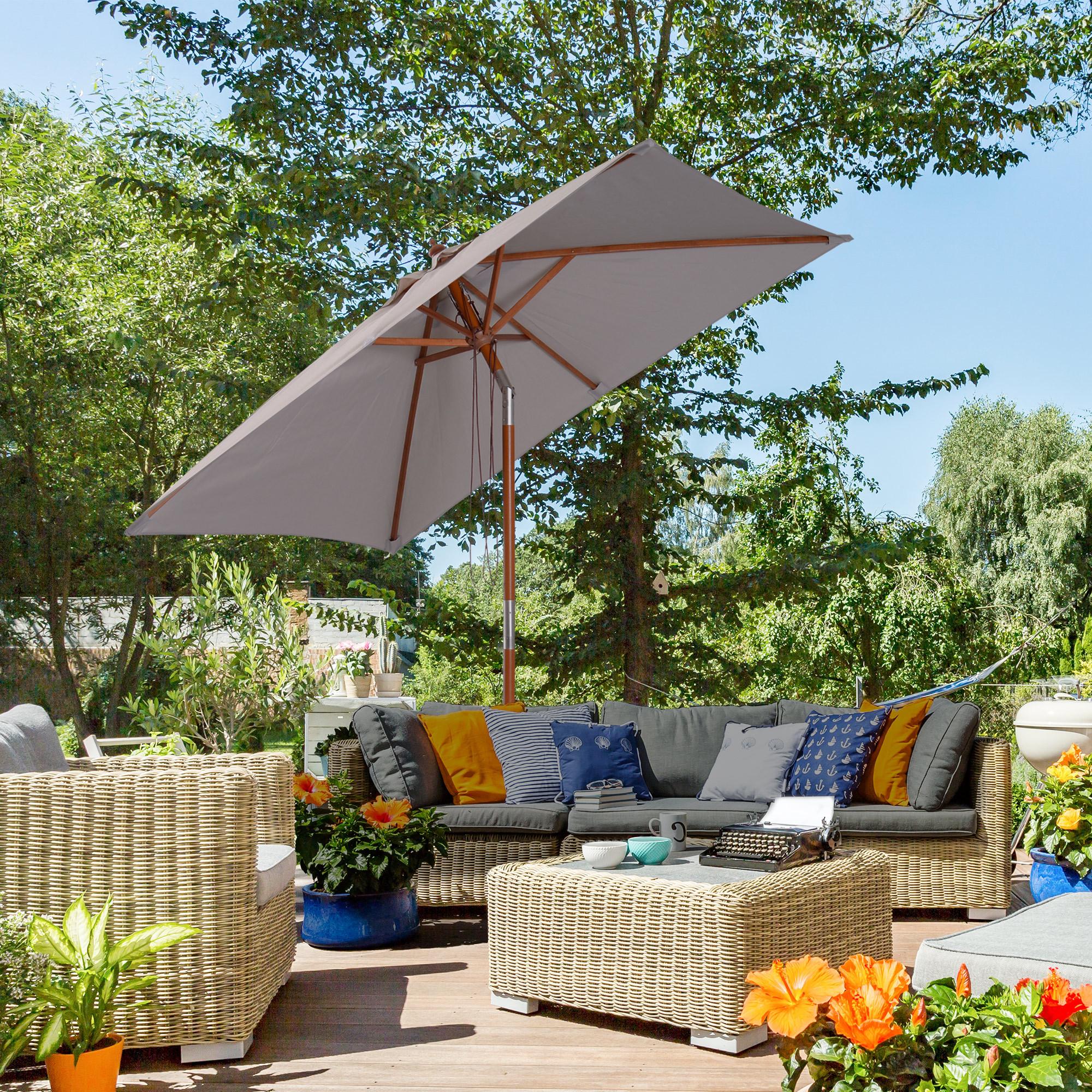 Outsunny Ombrellone Da Giardino Pieghevole Parasol In Legno Di Abete, Regolabile Su 3 Livelli, Grigio, 200X150X230 Cm  