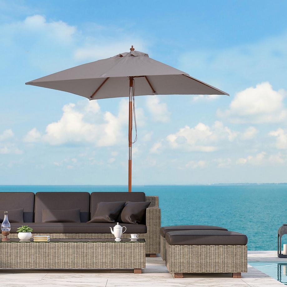Northio Ombrellone Da Giardino Pieghevole Parasol In Legno Di Abete, Regolabile Su 3 Livelli, Grigio, 200X150X230 Cm  